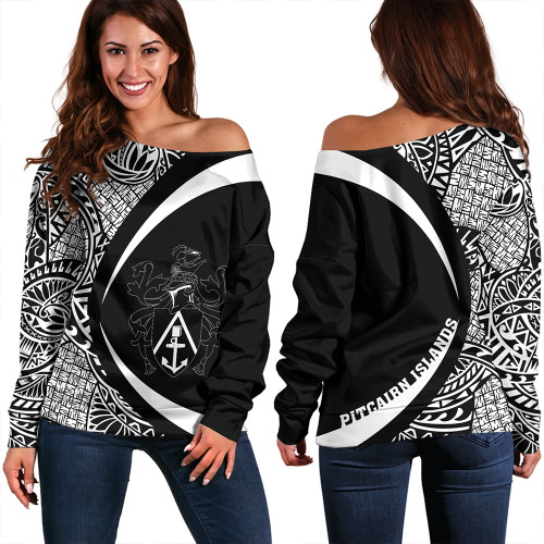 Pitcairn Islands Off Shoulder Sweatshirt Coat Of Arm Lauhala White Circle