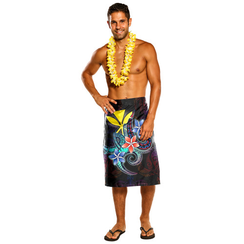 Hawaii Lavalava - Plumeria Flowers Turtle Rainbow Style