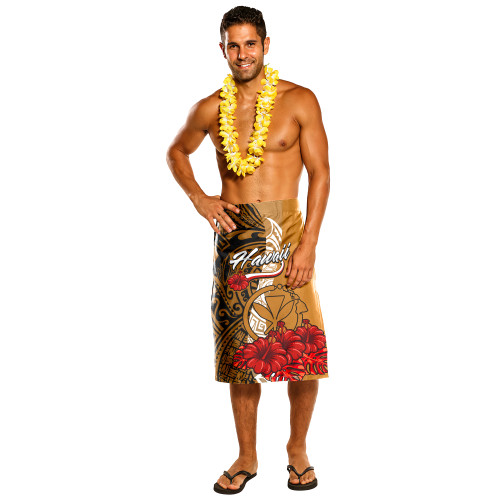 Hawaii Polynesian Lavalava - Coat Of Arms With Hibiscus Gold