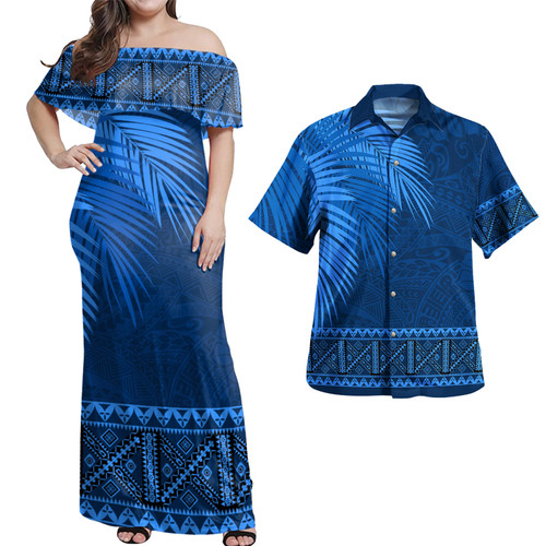 Samoa Combo Dress And Shirt Masi Dobby Fabric Leaves