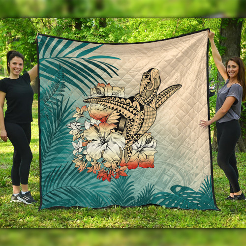 Hawaii Premium Quilt Tropical Leaves Sea Turtle Tribal