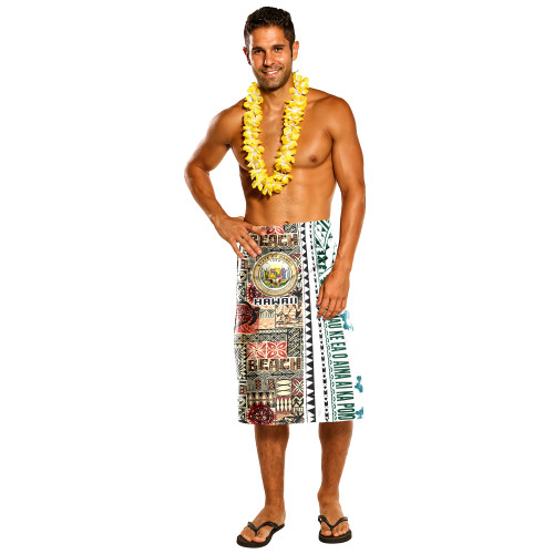 Hawaii Lavalava - Hawaiian Style Tapa Polynesian Tribal Patterns With Hawaii Seal And Kanaka Maoli Flag
