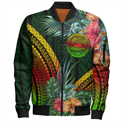 American Samoa Bomber Jacket Polynesian Tropical Style Flower