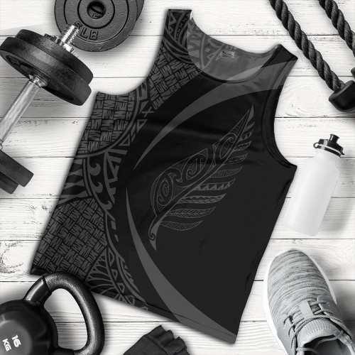 New Zealand Tank Top Silver Fern Lauhala Gray Circle