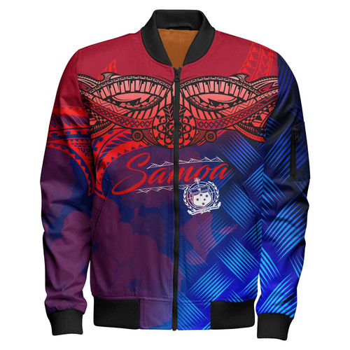 Samoa Polynesian Bomber Jacket - Samoa Coat Of Arms with Lauhala Tribal Pattern
