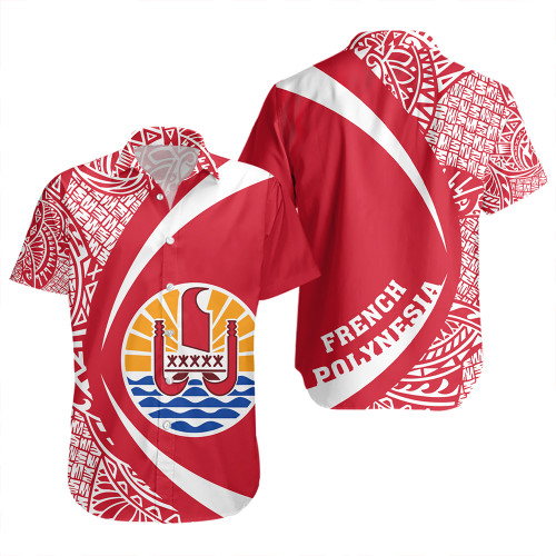 French Polynesia Short Sleeve Shirt Coat Of Arm Lauhala Circle