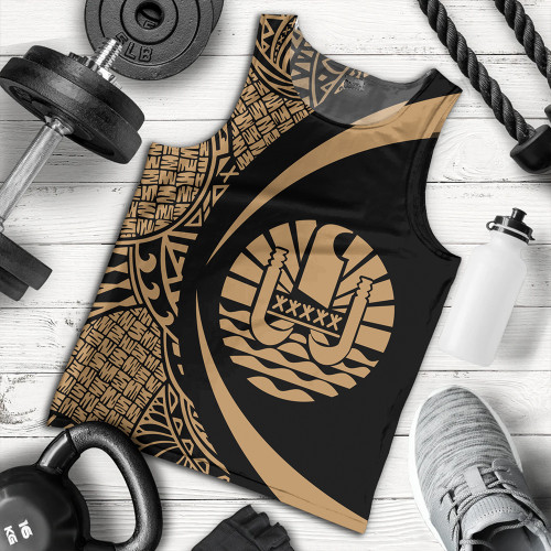 French Polynesia Tank Top Coat Of Arm Lauhala Gold Circle