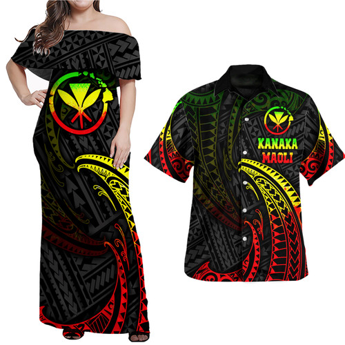Hawaii Polynesian Combo Dress And Hawaiian Shirt - Reggaee Tribal Wave