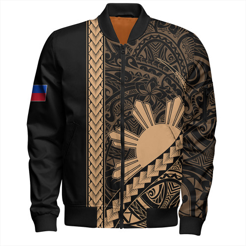 Philippines Bomber Jacket Tribal Polynesian Sun Gold