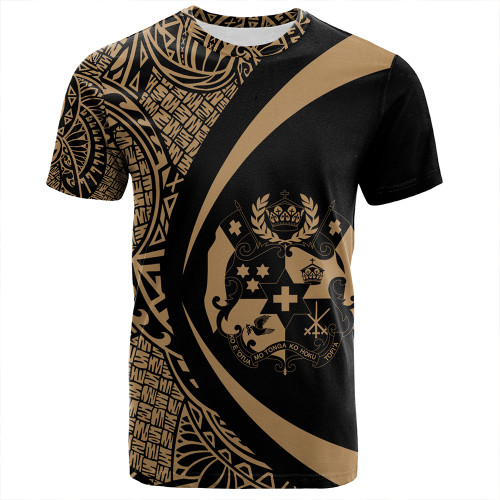 Tonga T-Shirt Coat Of Arm Lauhala Gold Ver 2 Circle