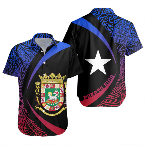 Puerto Rico Short Sleeve Shirt Coat Of Arm Lauhala Circle