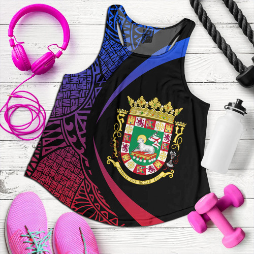 Puerto Rico Women Tank Coat Of Arm Lauhala Circle