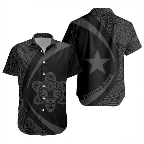 Puerto Rico Short Sleeve Shirt Coat Of Arm Lauhala Gray Circle
