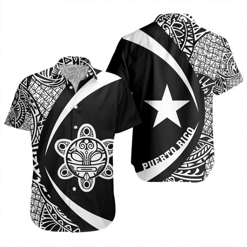 Puerto Rico Short Sleeve Shirt Coat Of Arm Lauhala White Circle