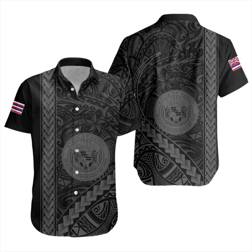 Hawaii Short Sleeve Shirt Tribal Polynesian Coat Of Arms Gray