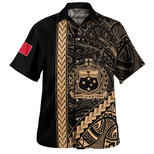 Samoa Hawaiian Shirt Tribal Polynesian Coat Of Arms Gold