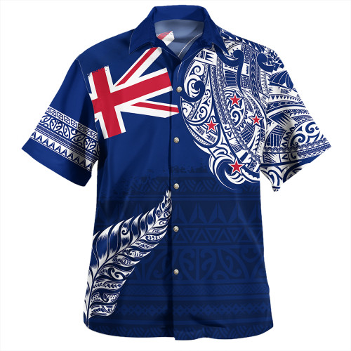 New Zealand Hawaiian Shirt Aotearoa Maori Tribal Flag With Silver Frern