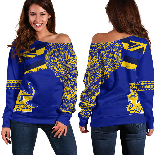 Hawaii Off Shoulder Sweatshirt Henry J. Kaiser High School Flag With Crest Style