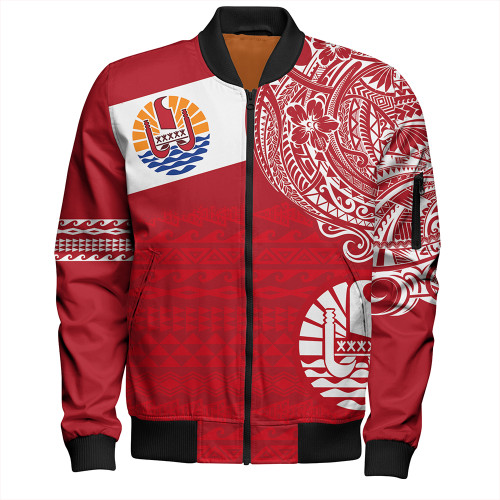 Polynesian Bomber Jacket French Polynesia Flag With Coat Of Arms