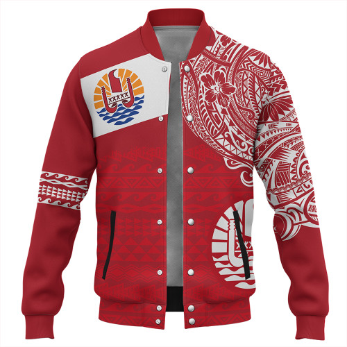 Polynesian Baseball Jacket French Polynesia Flag With Coat Of Arms