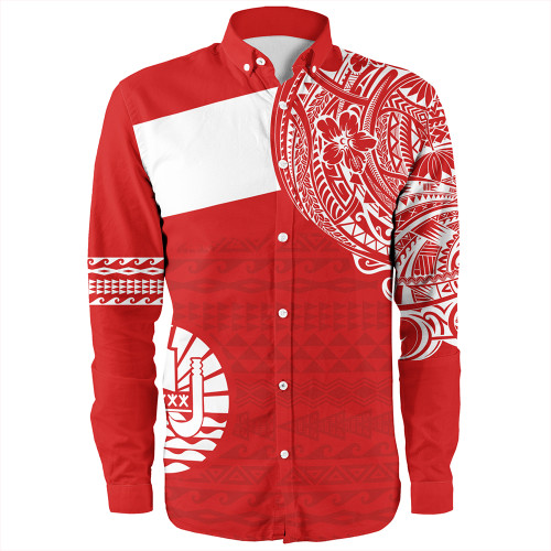 Polynesian Long Sleeve Shirt Tahiti Flag With Coat Of Arms