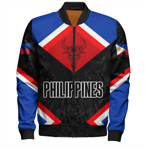 Philippines Bomber Jacket Water Buffalo Sun Tribal Style