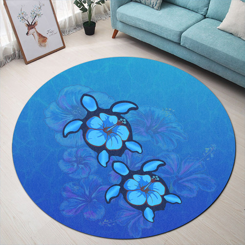 Hawaii Round Rug Turtle Hibiscus Ocean