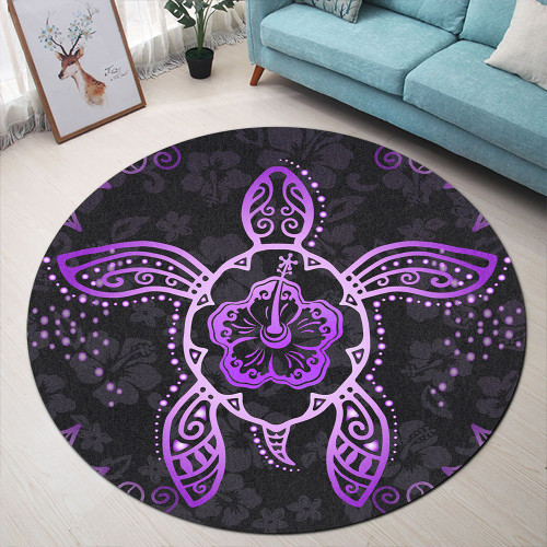 Hawaii Round Rug Turtle Hibiscus Violet