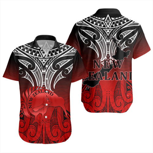 New Zealand Short Sleeve Shirt Maori Kiwi Bird Symbols Map