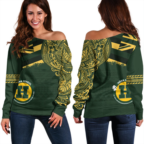 Hawaii Off Shoulder Sweatshirt Hana High And Elementary School With Crest Style