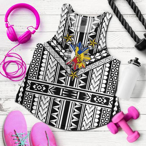 Philippines Women Tank - Filipino Sun And Stars Tribal Tattoo Patterns Style