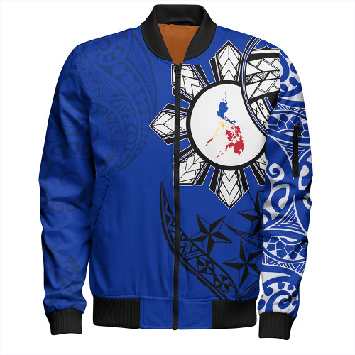 Philippines Bomber Jacket Tribal Sun In My Heart Blue Style