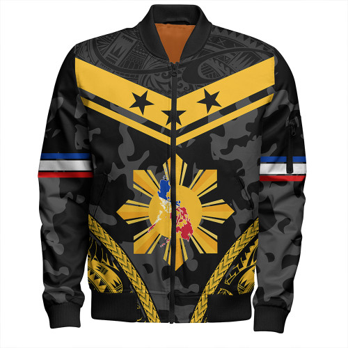 Philippines Bomber Jacket Polynesian Sun Star Style Camouflage