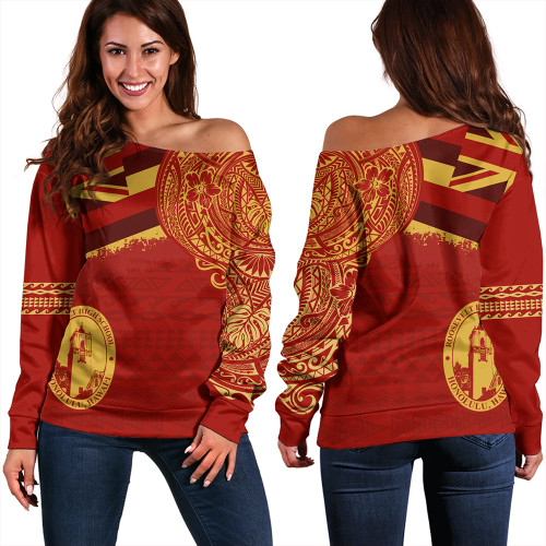 Hawaii Off Shoulder Sweatshirt President Theodore Roosevelt High School With Crest Style