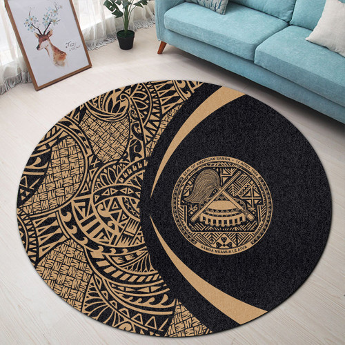American Samoa Round Rug Lauhala Gold Circle Style