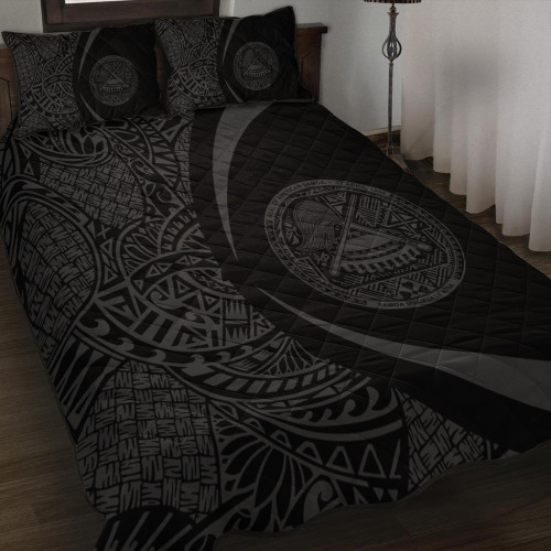 American Samoa Quilt Bed Set Lauhala Gray Circle Style