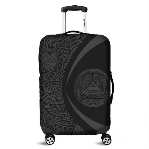 American Samoa Luggage Cover Lauhala Gray Circle Style