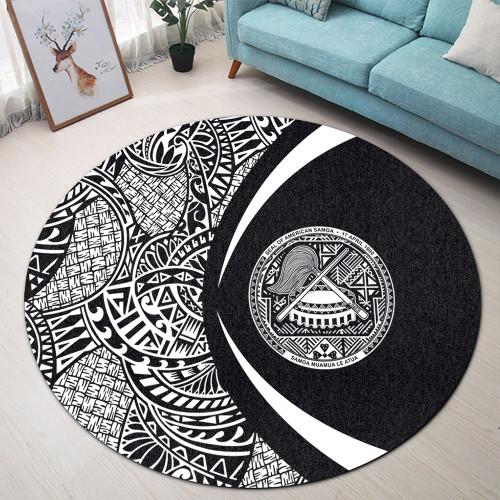 American Samoa Round Rug Lauhala White Circle Style