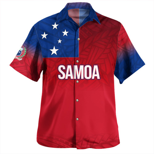 Samoa Hawaiian Shirt - Samoa Flag Color With Traditional Patterns