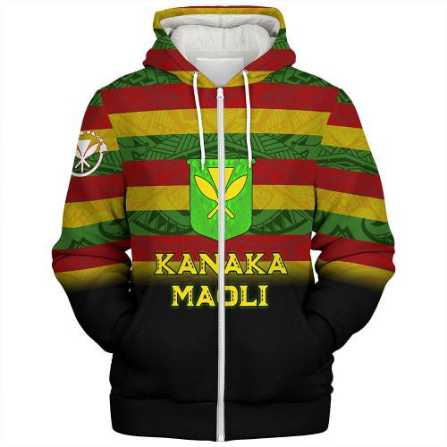 Hawaii Sherpa Hoodie - Kanaka Maoli Flag Color With Traditional Patterns
