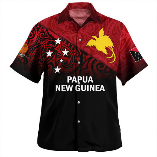 Papua New Guinea Hawaiian Shirt - PNG Flag Color With Traditional Patterns