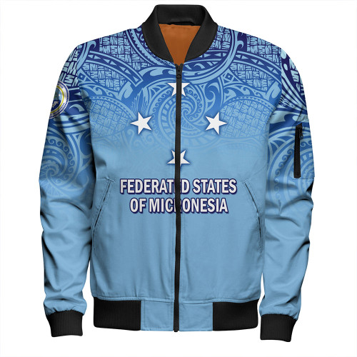 Federated States Of Micronesia Bomber Jacket - Flag Color With Traditional Patterns
