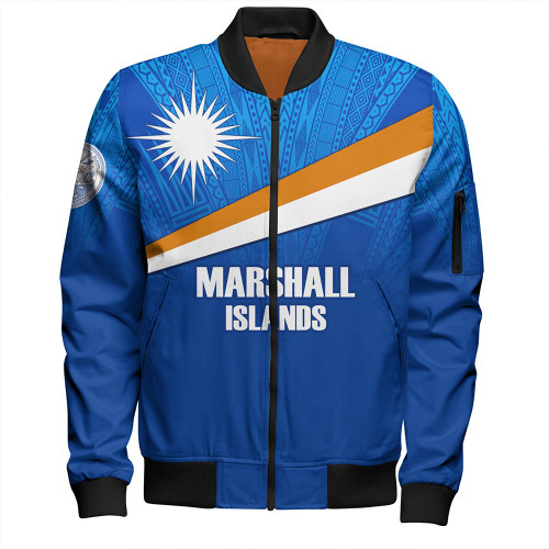 Marshall Islands Bomber Jacket - Flag Color With Traditional Patterns