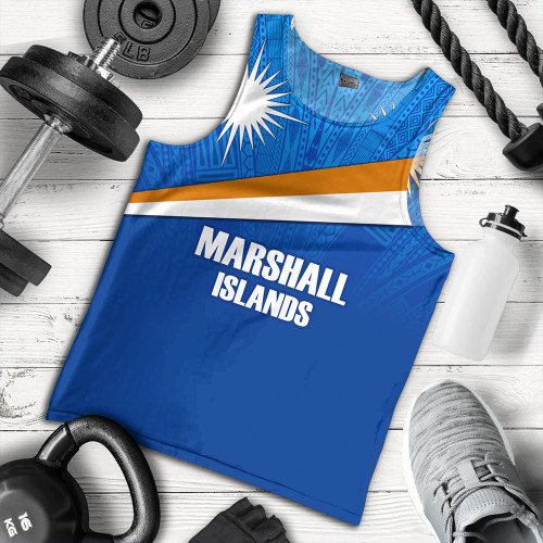 Marshall Islands Tank Top - Flag Color With Traditional Patterns