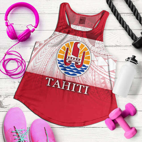 Tahiti Women Tank - Flag Color With Traditional Patterns