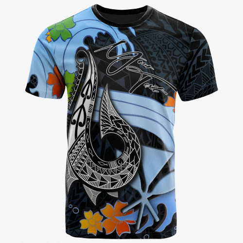 Hawaii Kanaka Maoli Custom Personalised T-Shirt - Fish Hooks And Wave 1
