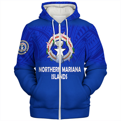 Northern Mariana Islands Sherpa Hoodie - Flag Color With Traditional Patterns