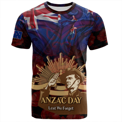 New Zealand T-Shirt - Anzac Soldier Maori Patterns 2