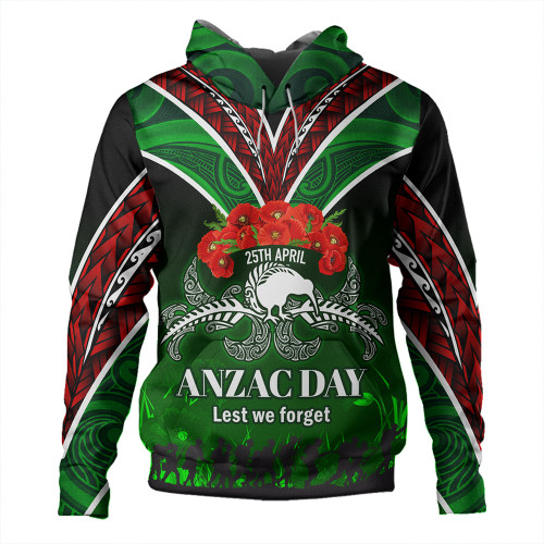 New Zealand Hoodie Anzac Day Silver Ferns Kiwi Birds Style