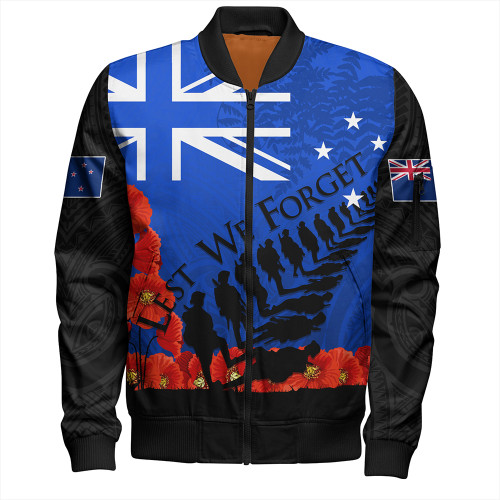 New Zealand Bomber Jacket Flag Anzac Day And Red Poppy
